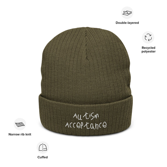 Autism Acceptance Ribbed Knit Beanie (Olive)