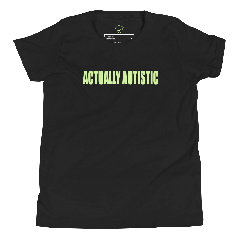 Actually Autistic Kids T-Shirt (Black/WeBearish Green)
